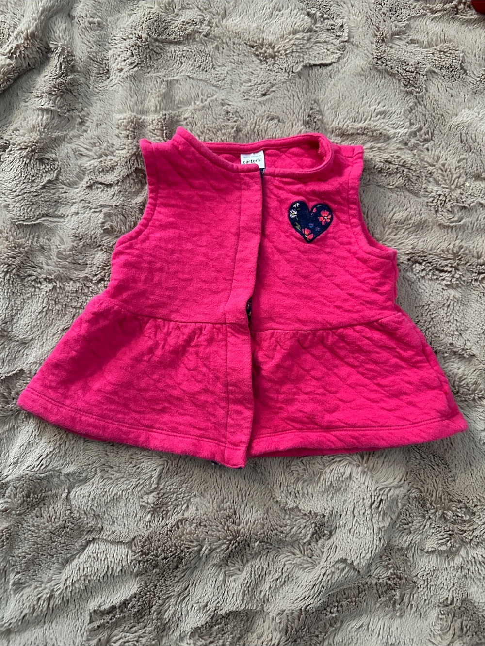 Carter's Pink Quilted Peplum Vest with Navy Heart Patch, 24 months